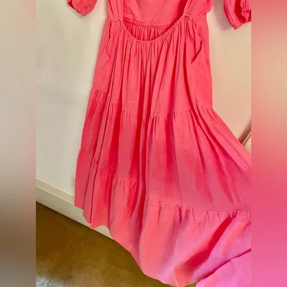 Seven Wonders V Neck Puff Sleeve Linen Maxi Dress in Pink Size S - Picture 11 of 11